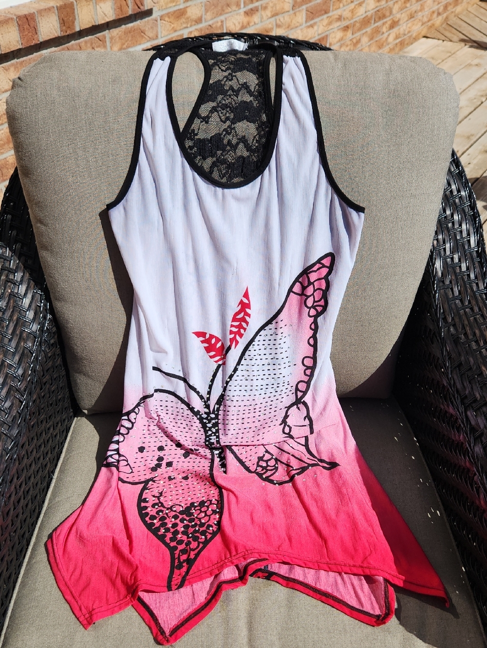 Y2K Lace-Back Butterfly Tank Dress in Pink Ombre Sz S/M